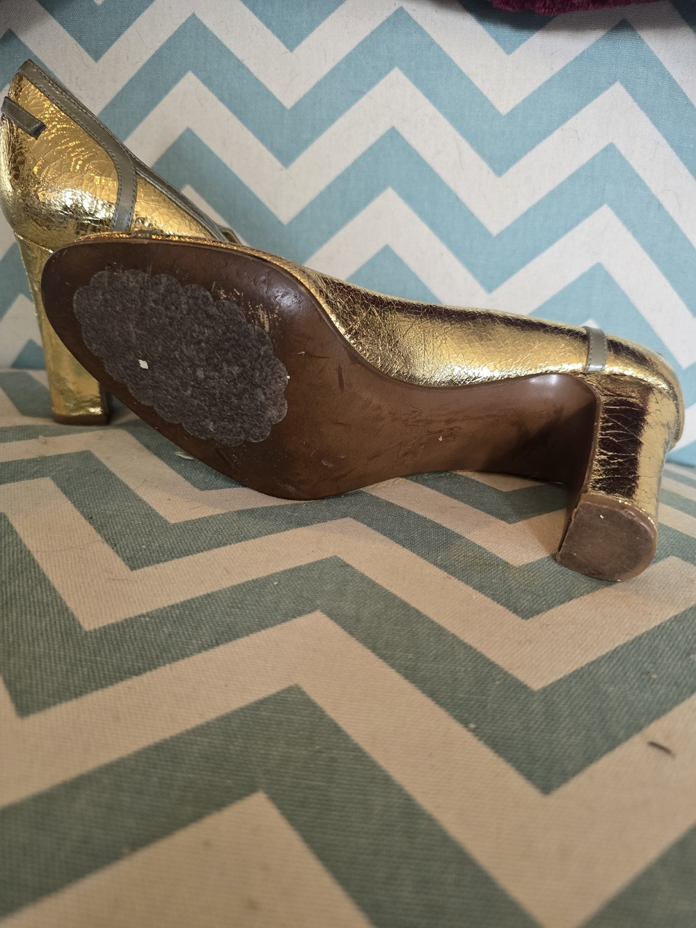 J. Crew Gold Leather Block Heel Pumps